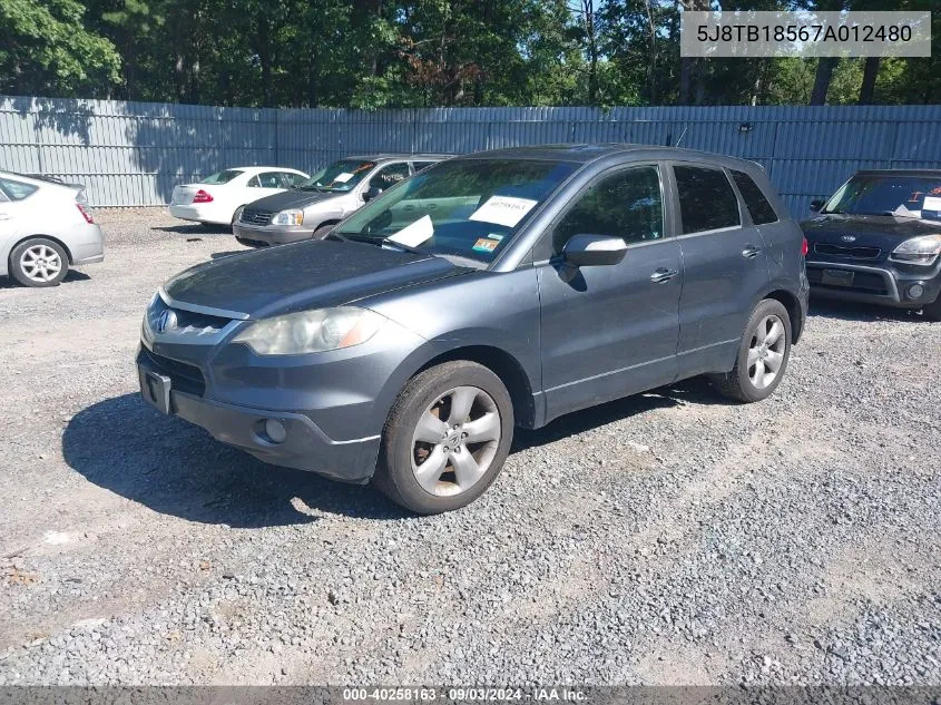 2007 Acura Rdx VIN: 5J8TB18567A012480 Lot: 40258163