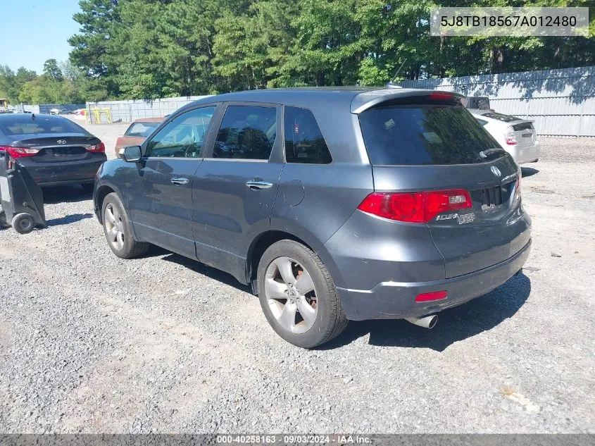 2007 Acura Rdx VIN: 5J8TB18567A012480 Lot: 40258163