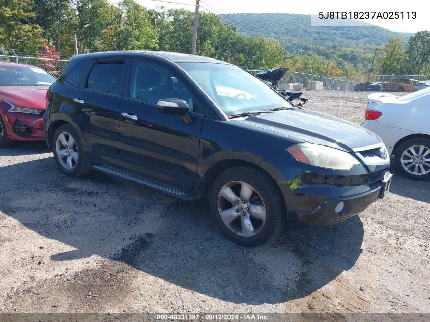 2007 Acura Rdx VIN: 5J8TB18237A025113 Lot: 40331387