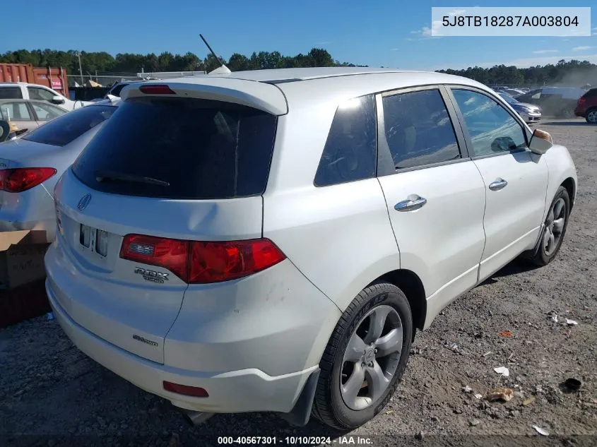 2007 Acura Rdx VIN: 5J8TB18287A003804 Lot: 40567301