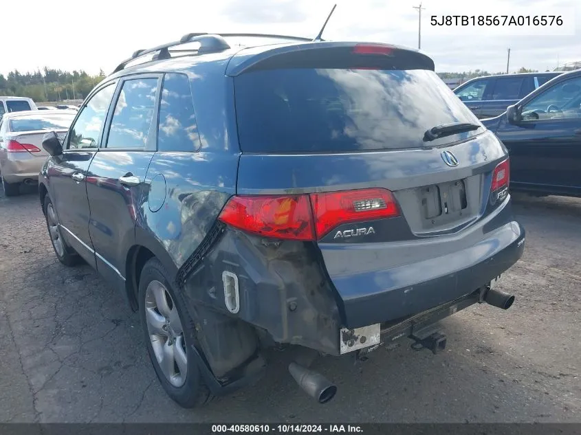 2007 Acura Rdx VIN: 5J8TB18567A016576 Lot: 40580610