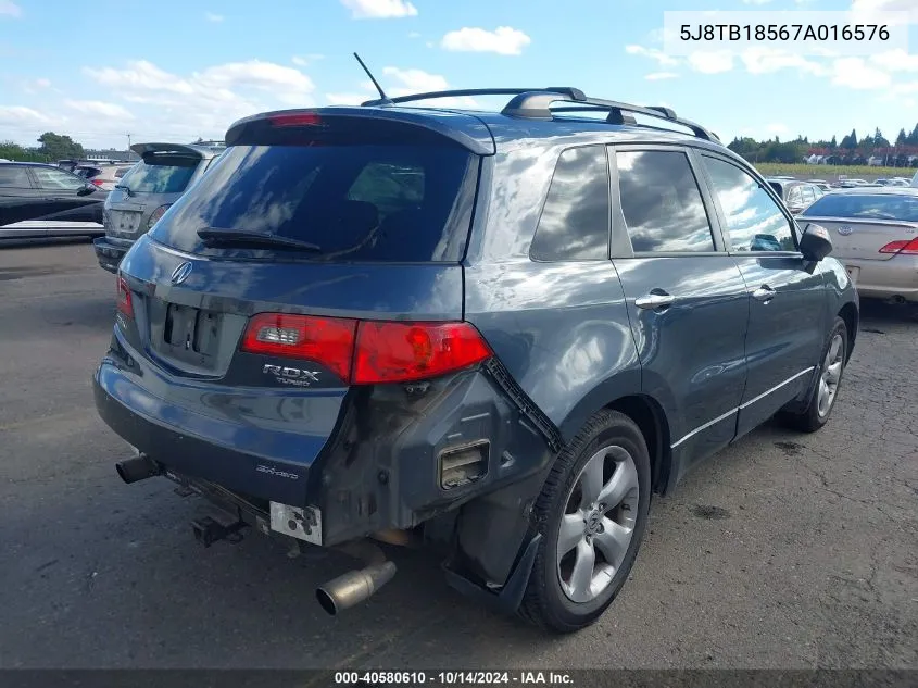 2007 Acura Rdx VIN: 5J8TB18567A016576 Lot: 40580610