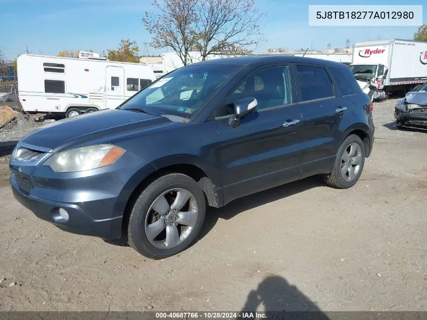 2007 Acura Rdx VIN: 5J8TB18277A012980 Lot: 40687766