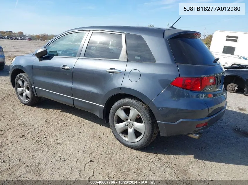 2007 Acura Rdx VIN: 5J8TB18277A012980 Lot: 40687766