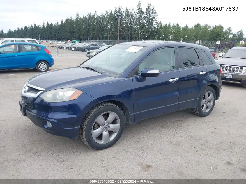 2008 Acura Rdx VIN: 5J8TB18548A017839 Lot: 39913952