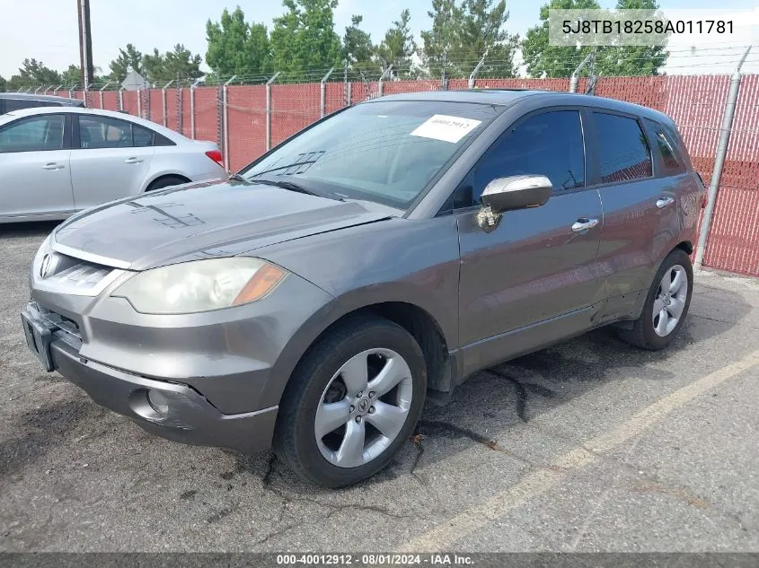 2008 Acura Rdx VIN: 5J8TB18258A011781 Lot: 40012912