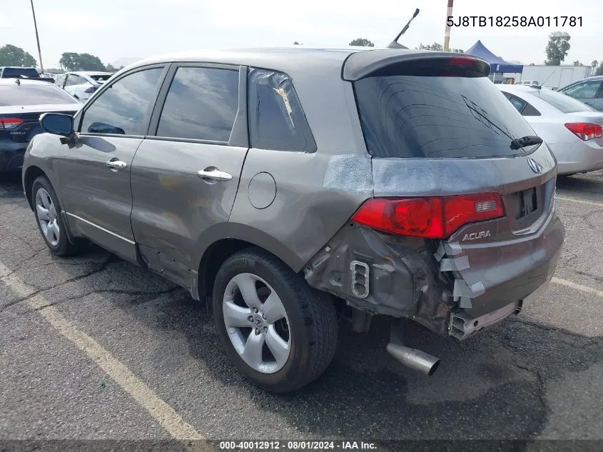 2008 Acura Rdx VIN: 5J8TB18258A011781 Lot: 40012912