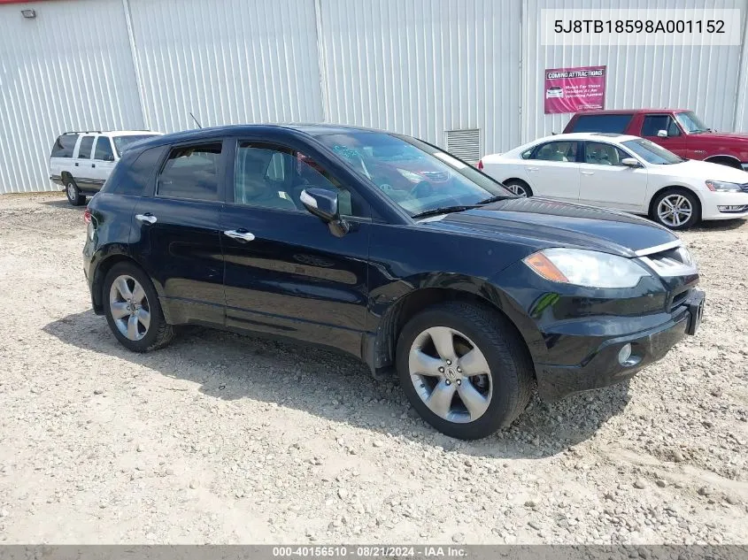 2008 Acura Rdx VIN: 5J8TB18598A001152 Lot: 40156510