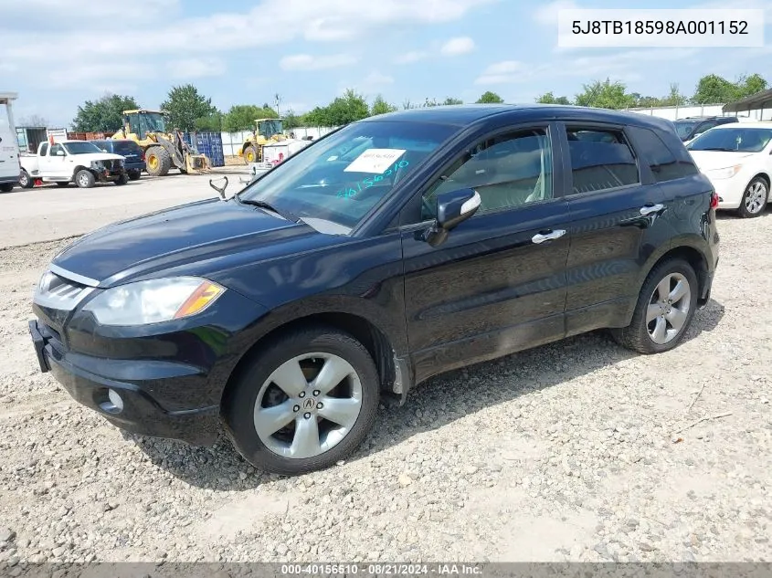 2008 Acura Rdx VIN: 5J8TB18598A001152 Lot: 40156510