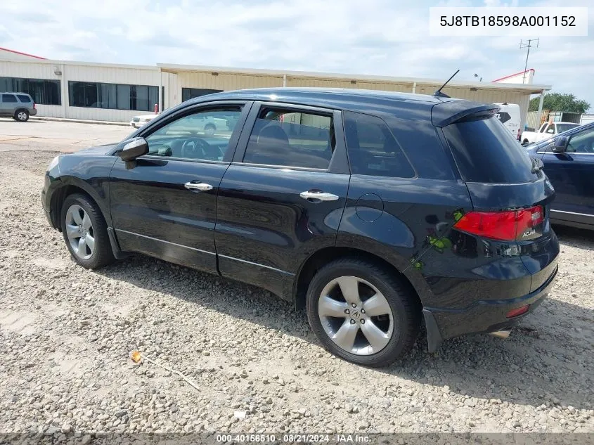 2008 Acura Rdx VIN: 5J8TB18598A001152 Lot: 40156510