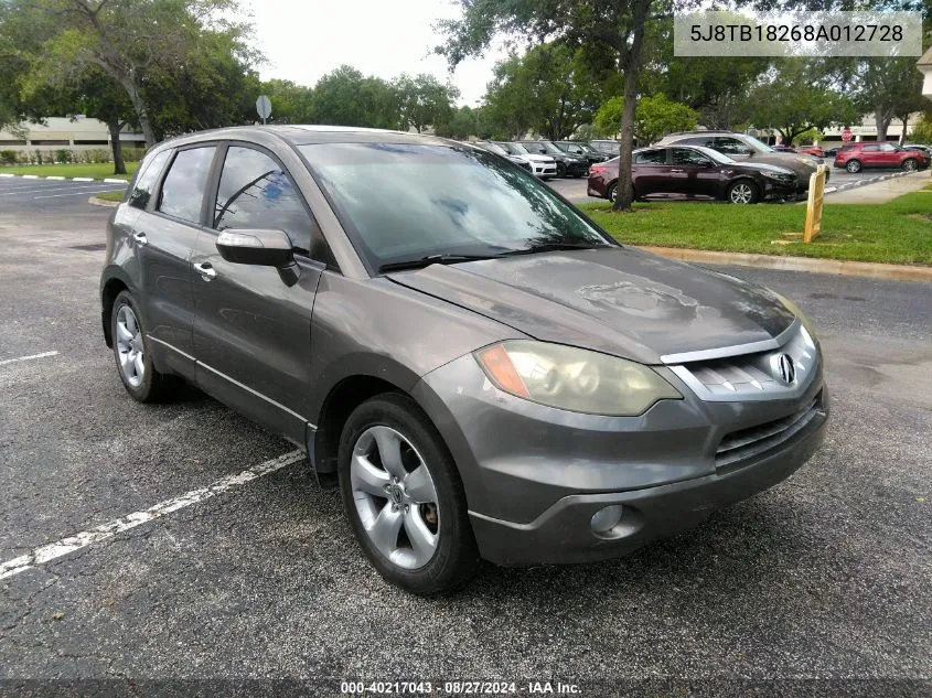 2008 Acura Rdx VIN: 5J8TB18268A012728 Lot: 40217043