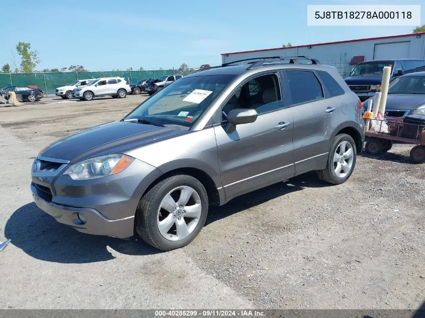 2008 Acura Rdx VIN: 5J8TB18278A000118 Lot: 40285299