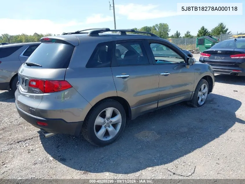 2008 Acura Rdx VIN: 5J8TB18278A000118 Lot: 40285299