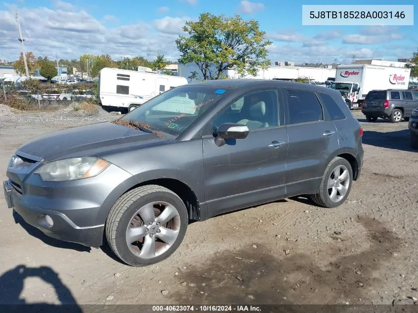 2008 Acura Rdx Tech Pkg VIN: 5J8TB18528A003146 Lot: 40623074