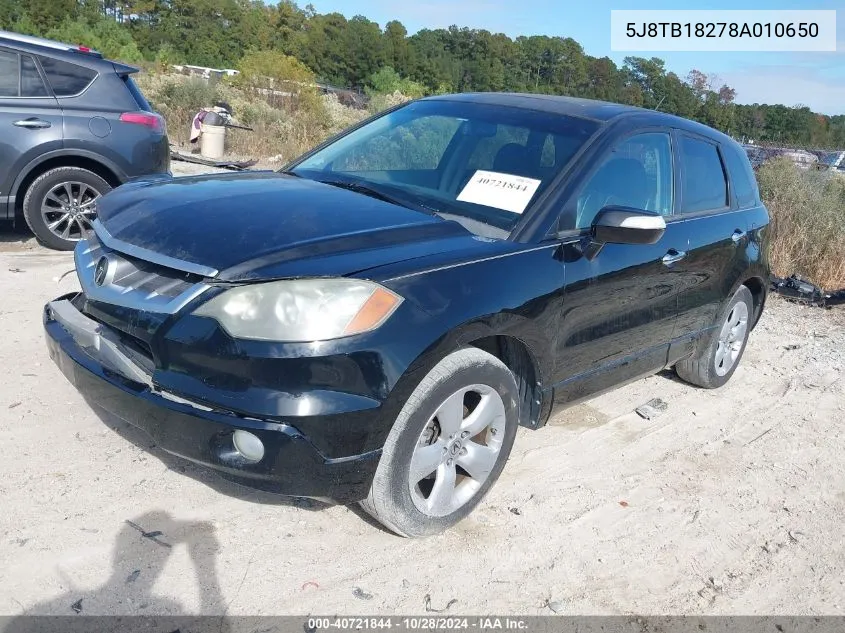 2008 Acura Rdx VIN: 5J8TB18278A010650 Lot: 40721844