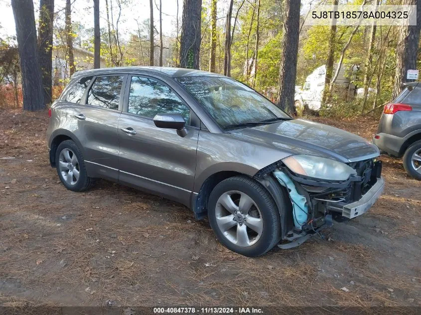 2008 Acura Rdx VIN: 5J8TB18578A004325 Lot: 40847378