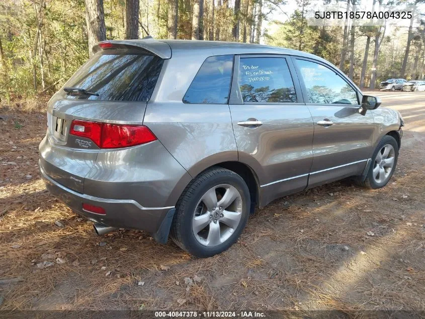 2008 Acura Rdx VIN: 5J8TB18578A004325 Lot: 40847378