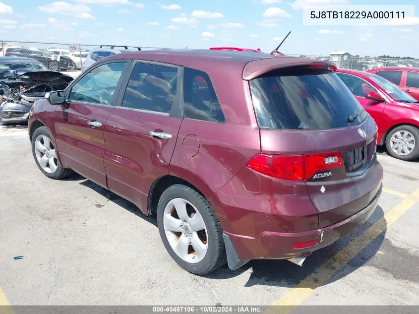 2009 Acura Rdx VIN: 5J8TB18229A000111 Lot: 40497106