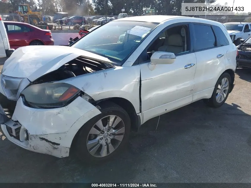 2010 Acura Rdx VIN: 5J8TB2H24AA001433 Lot: 40832014