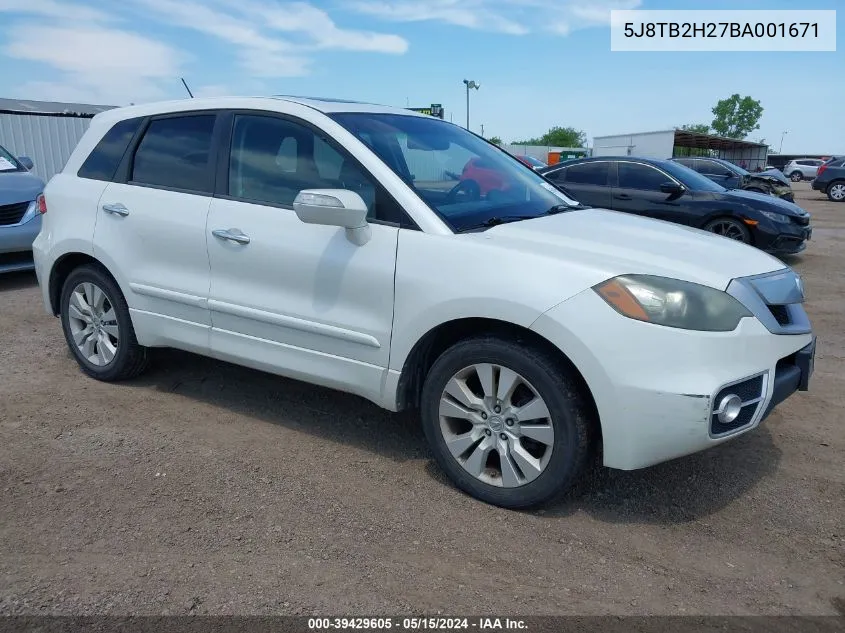 2011 Acura Rdx VIN: 5J8TB2H27BA001671 Lot: 39429605