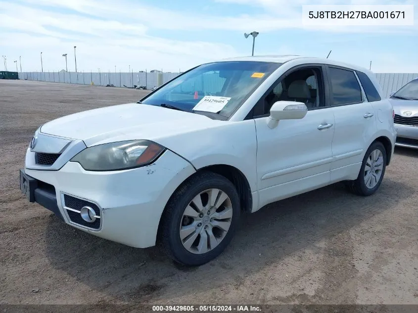 2011 Acura Rdx VIN: 5J8TB2H27BA001671 Lot: 39429605