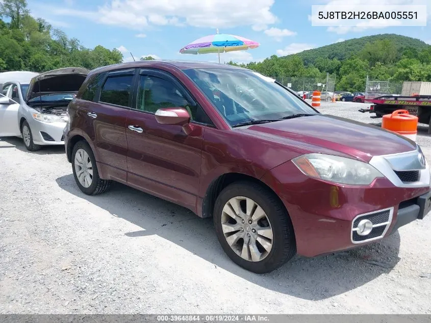 2011 Acura Rdx VIN: 5J8TB2H26BA005551 Lot: 39648844