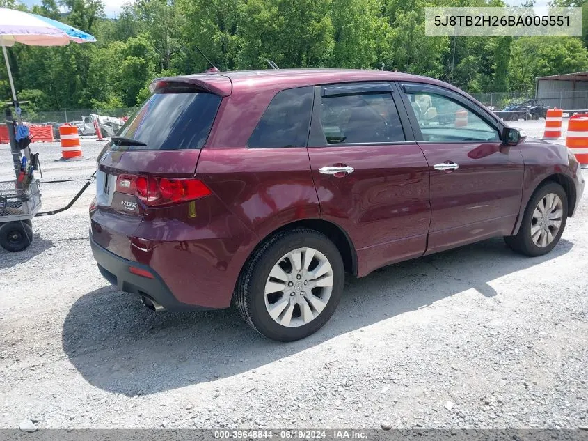 2011 Acura Rdx VIN: 5J8TB2H26BA005551 Lot: 39648844