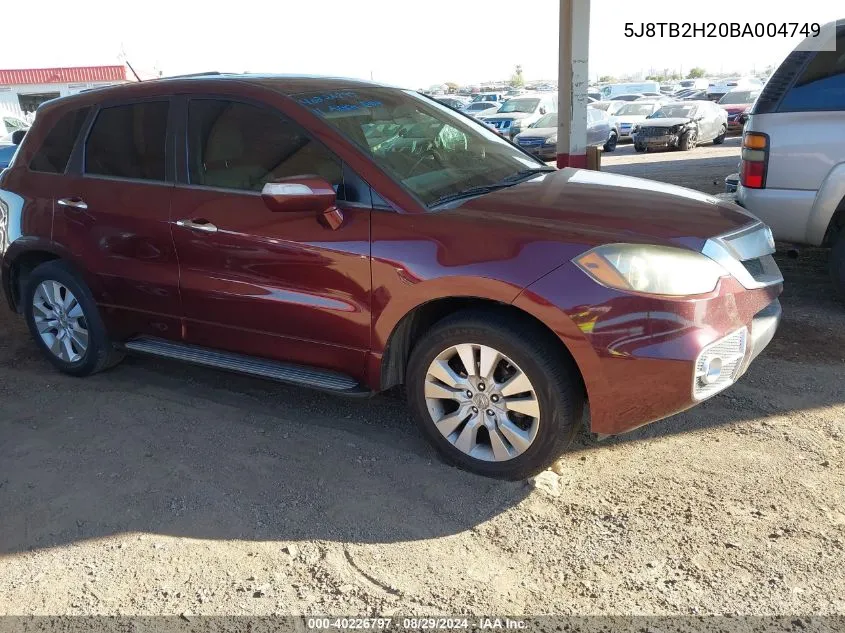 2011 Acura Rdx VIN: 5J8TB2H20BA004749 Lot: 40226797