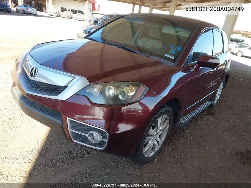 2011 Acura Rdx VIN: 5J8TB2H20BA004749 Lot: 40226797