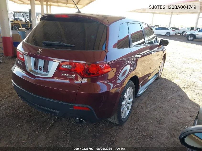 2011 Acura Rdx VIN: 5J8TB2H20BA004749 Lot: 40226797