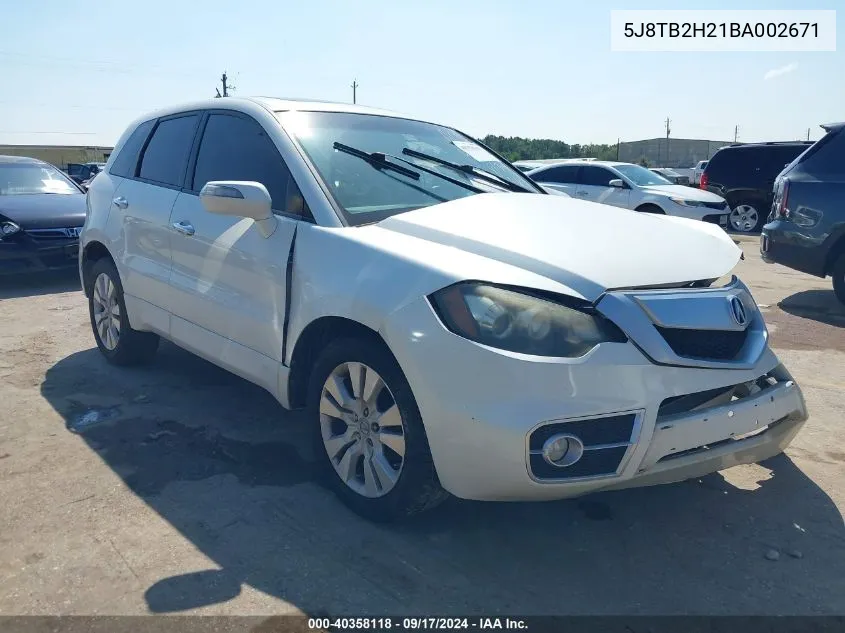 2011 Acura Rdx VIN: 5J8TB2H21BA002671 Lot: 40358118