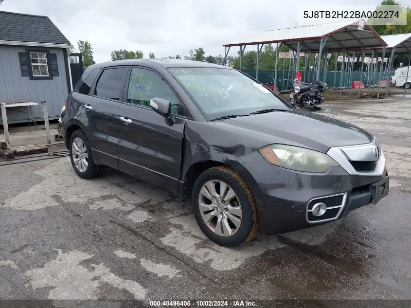 2011 Acura Rdx VIN: 5J8TB2H22BA002274 Lot: 40496405