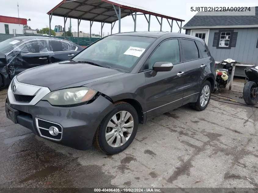 2011 Acura Rdx VIN: 5J8TB2H22BA002274 Lot: 40496405