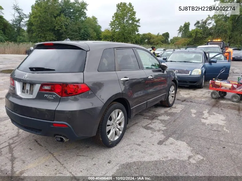 2011 Acura Rdx VIN: 5J8TB2H22BA002274 Lot: 40496405