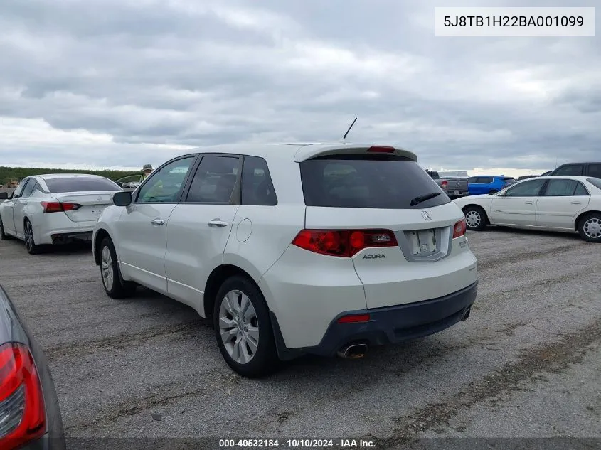 2011 Acura Rdx VIN: 5J8TB1H22BA001099 Lot: 40532184