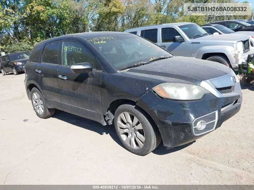 2011 Acura Rdx VIN: 5J8TB1H26BA008332 Lot: 40539212