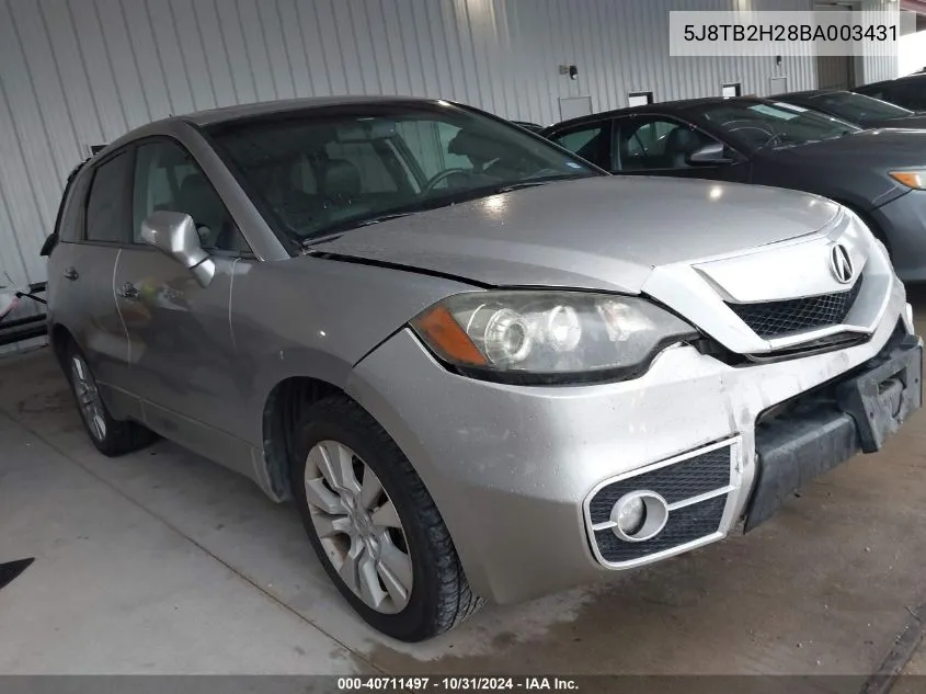 2011 Acura Rdx VIN: 5J8TB2H28BA003431 Lot: 40711497