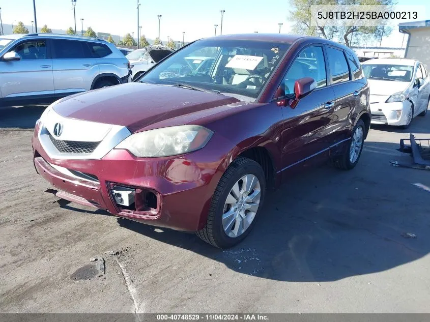 2011 Acura Rdx VIN: 5J8TB2H25BA000213 Lot: 40748529