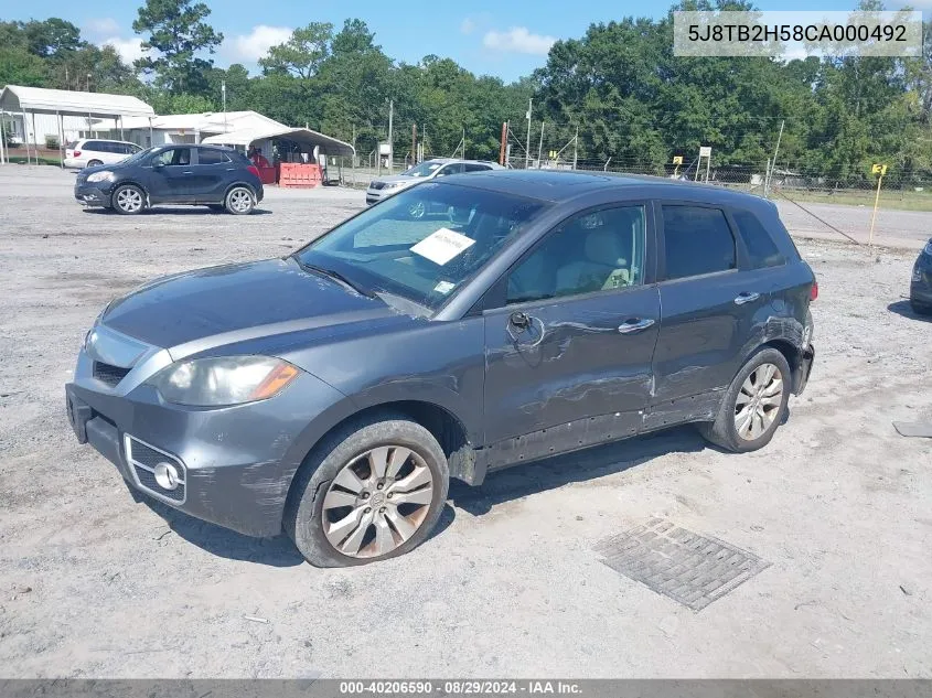 2012 Acura Rdx VIN: 5J8TB2H58CA000492 Lot: 40206590