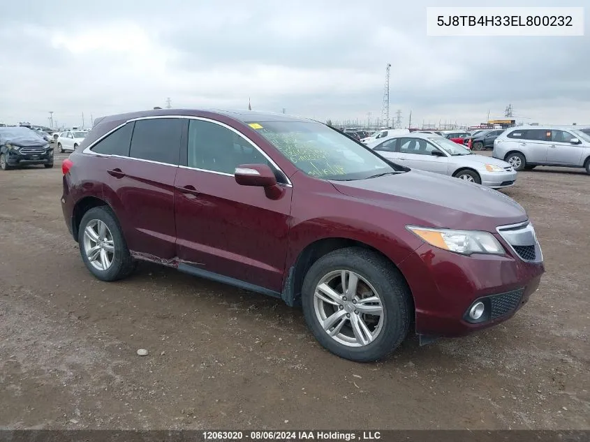 2014 Acura Rdx VIN: 5J8TB4H33EL800232 Lot: 12063020