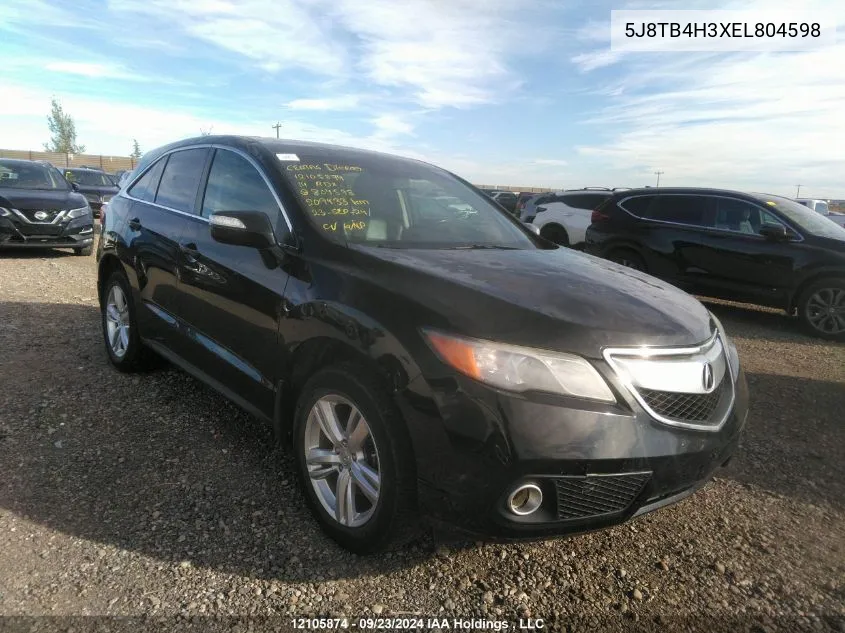 2014 Acura Rdx VIN: 5J8TB4H3XEL804598 Lot: 12105874