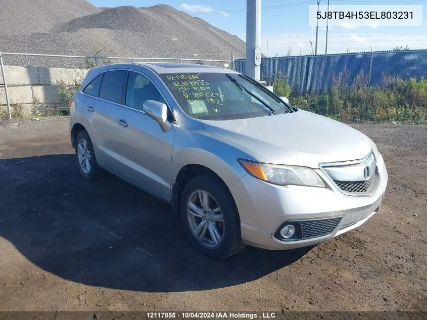 2014 Acura Rdx VIN: 5J8TB4H53EL803231 Lot: 12117855