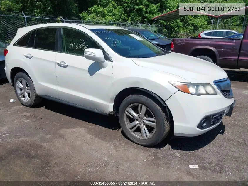 2014 Acura Rdx VIN: 5J8TB4H30EL012752 Lot: 39455855