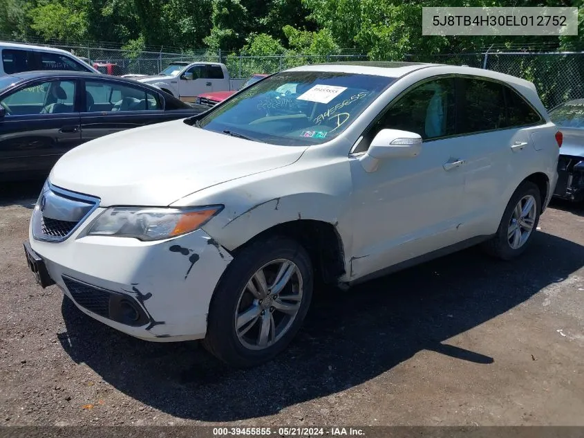 2014 Acura Rdx VIN: 5J8TB4H30EL012752 Lot: 39455855