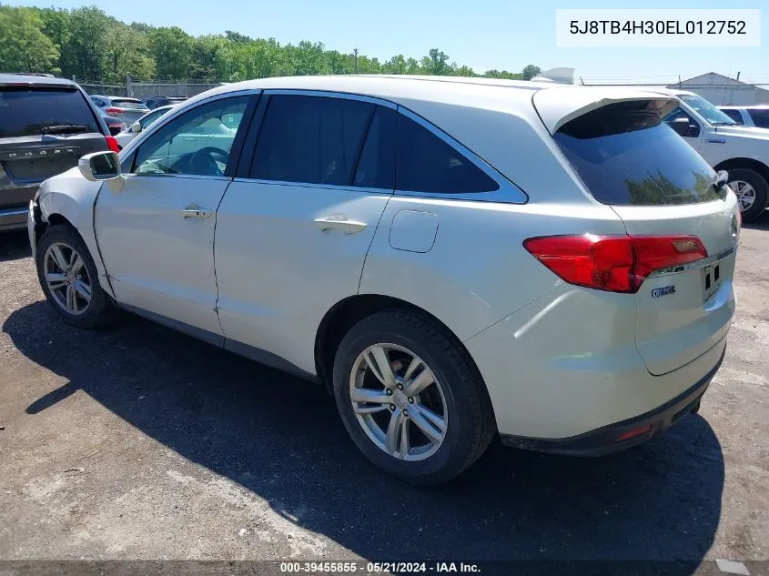 2014 Acura Rdx VIN: 5J8TB4H30EL012752 Lot: 39455855