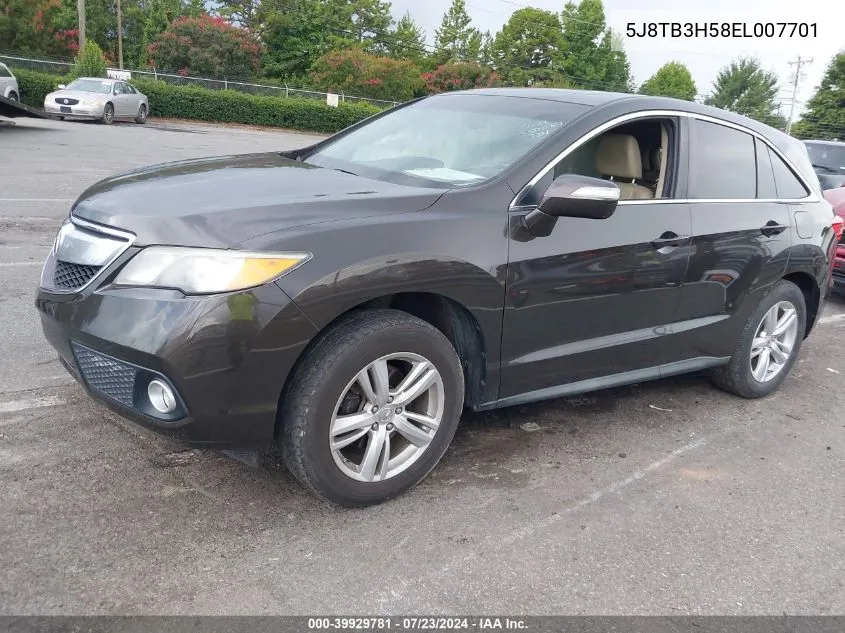 2014 Acura Rdx VIN: 5J8TB3H58EL007701 Lot: 39929781