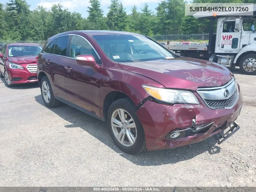 2014 Acura Rdx VIN: 5J8TB4H52EL017260 Lot: 40025436