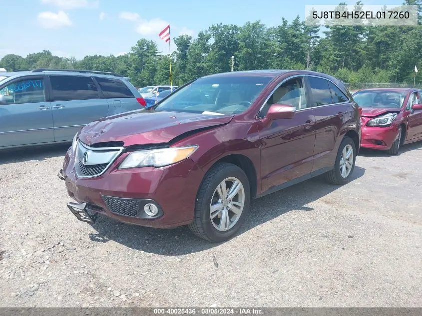 2014 Acura Rdx VIN: 5J8TB4H52EL017260 Lot: 40025436