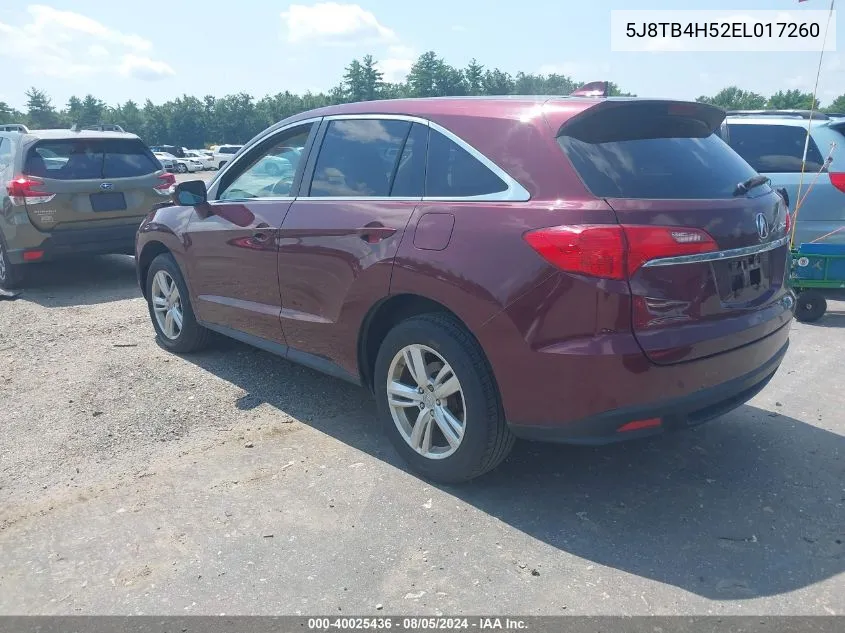 2014 Acura Rdx VIN: 5J8TB4H52EL017260 Lot: 40025436