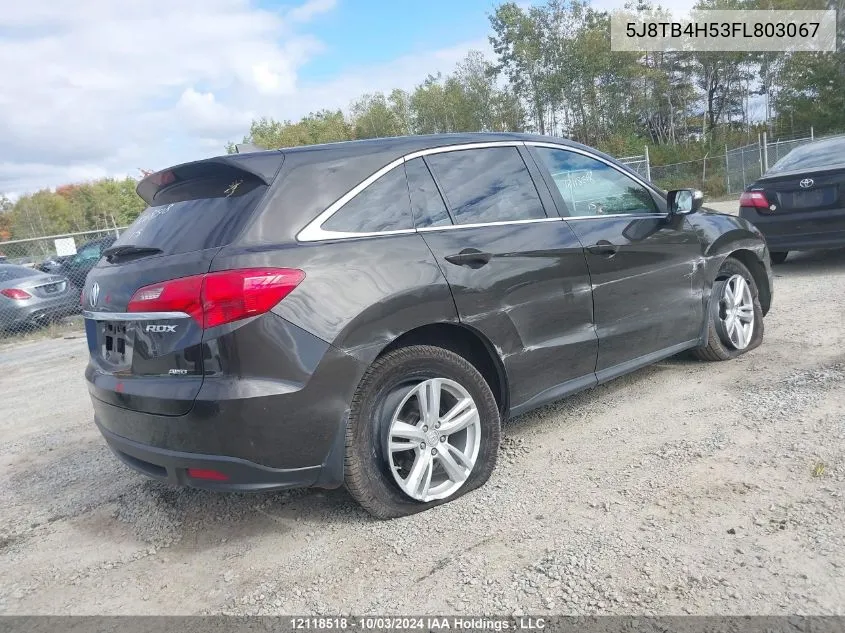 2015 Acura Rdx VIN: 5J8TB4H53FL803067 Lot: 12118518